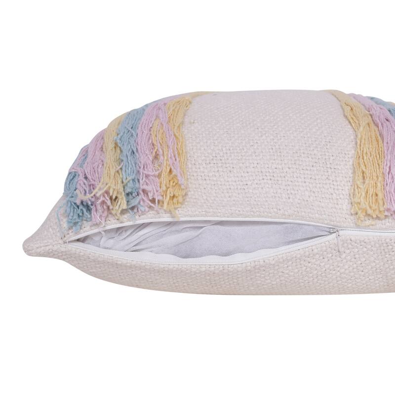 Sevita Handmade Off-White/Multi Modern Cotton Throw Pillow, 20" x 20"