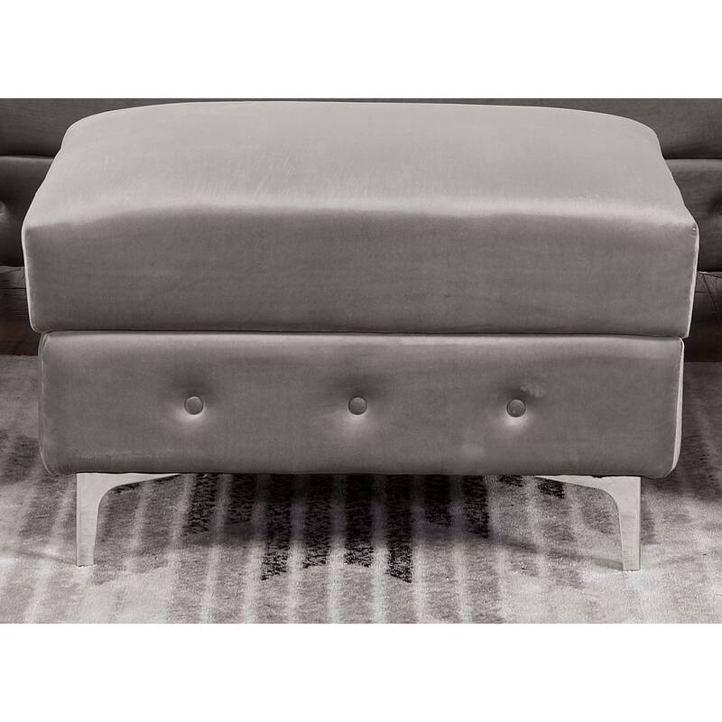Transitional Style Square Ottoman With Steel Leg Chrome Plated and Button Tufted - Gray