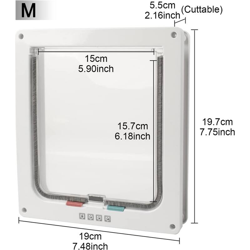4-Way Locking Cat Door Flap ,Weatherproof for Interior/Exterior, Fits Cats & Dogs
