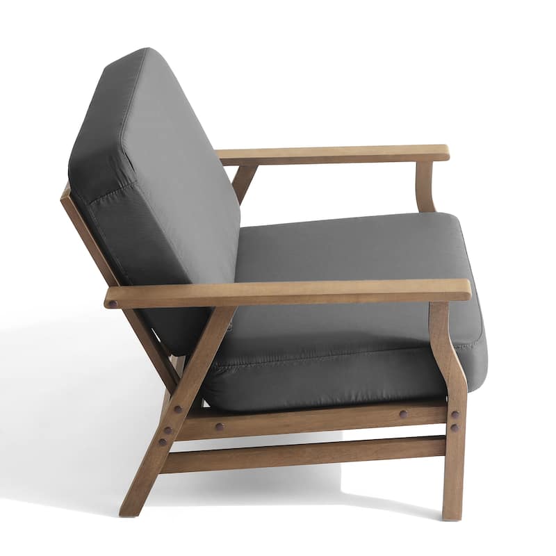 3-Piece Outdoor Patio Wood 2 Set Cushioned Armchair with Side Table