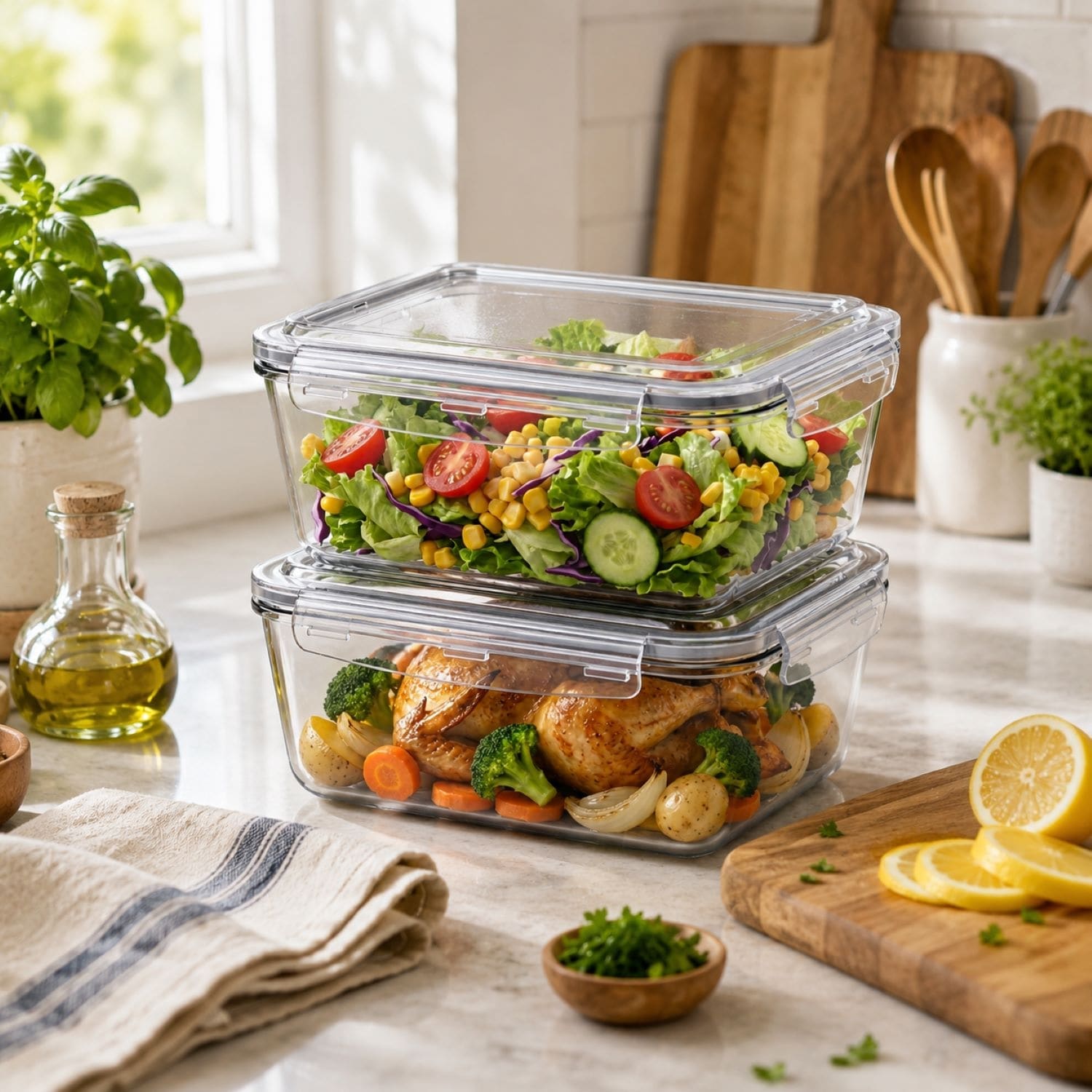 Sorbus Set of 2 Airtight Glass Meal Prep Containers,Clear Crystal