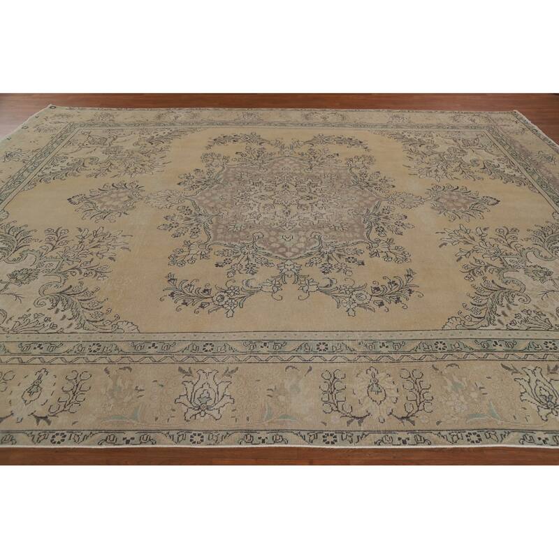 Distressed Tabriz Persian Vintage Area Rug Handmade Wool Carpet - 9'6" x 12'9"