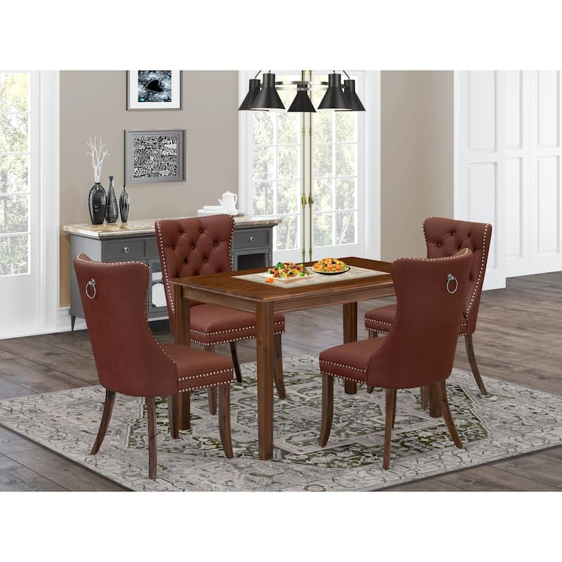 East West Furniture Dining Set Includes a Rectangle Kitchen Table and Upholstered Chairs, Antique Walnut (Pieces Options) - YADA5-AWA-26