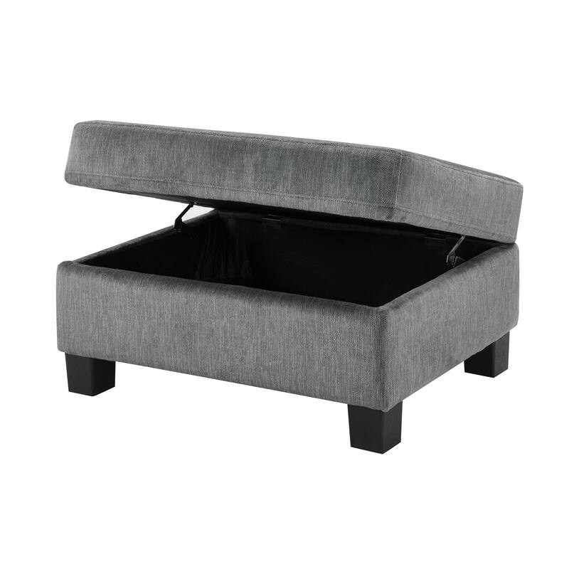 4-piece Sectional Sofa with Movable Storage Ottoman, Dark Gray Chenille for Living Room