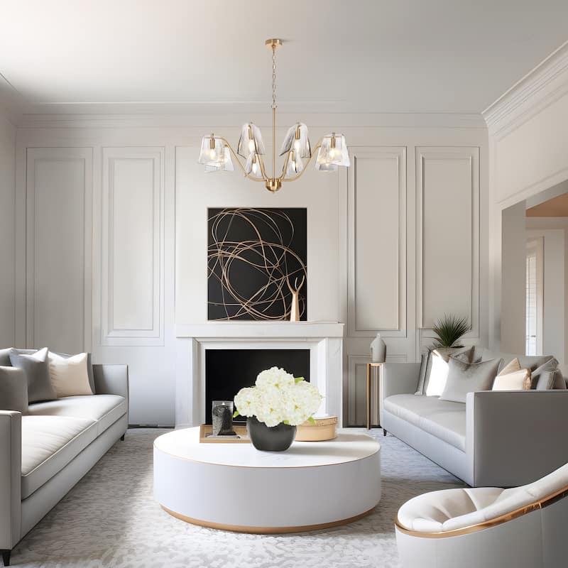 Modern Gold 8-Light Wheel Chandelier Smoky Grey Glass Lights for Dining Living Room - 35.4" Dia. x 21.2" H