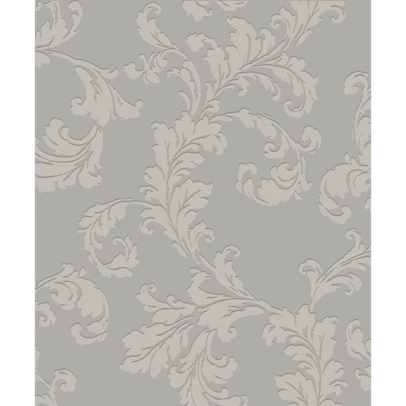 Galerie Wallcoverings Emporium 3D Embossed Floral Acanthus Trail Non-woven Glitter Wallpaper Roll - 33 feet x 21 inches - Silver