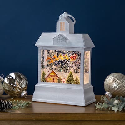 LED Lighted Santa's Sleigh Christmas Lantern Snow Globe - 10"
