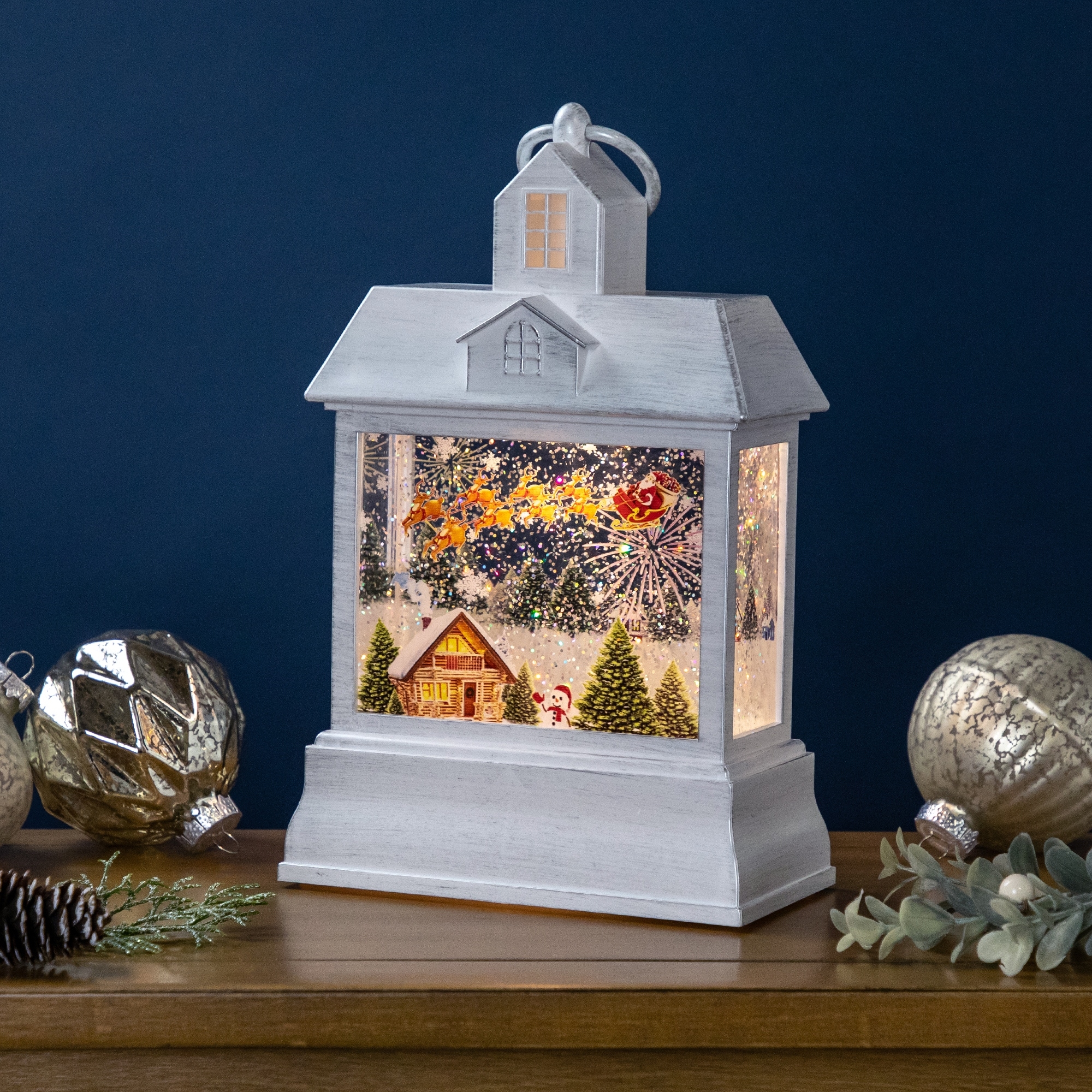 LED Lighted Santa's Sleigh Christmas Lantern Snow Globe - 10"