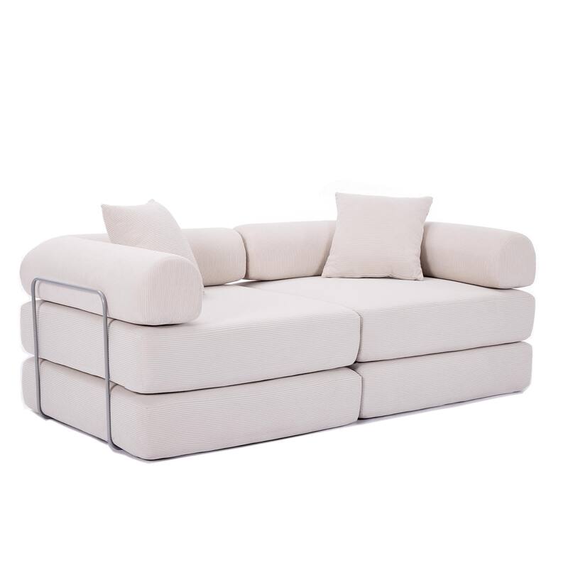 Modular Couch Sofa Bed, Convertible Design with Removable Armrests,Folding Mattress Couch for Small Spaces ,No Assembly