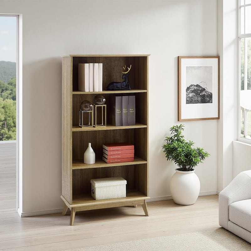 Newport 5 Tier Wood Bookcase Modern Bookshelf with Open Shelves for Living Room, Office Bedroom Sturdy Storage Shelf Unit