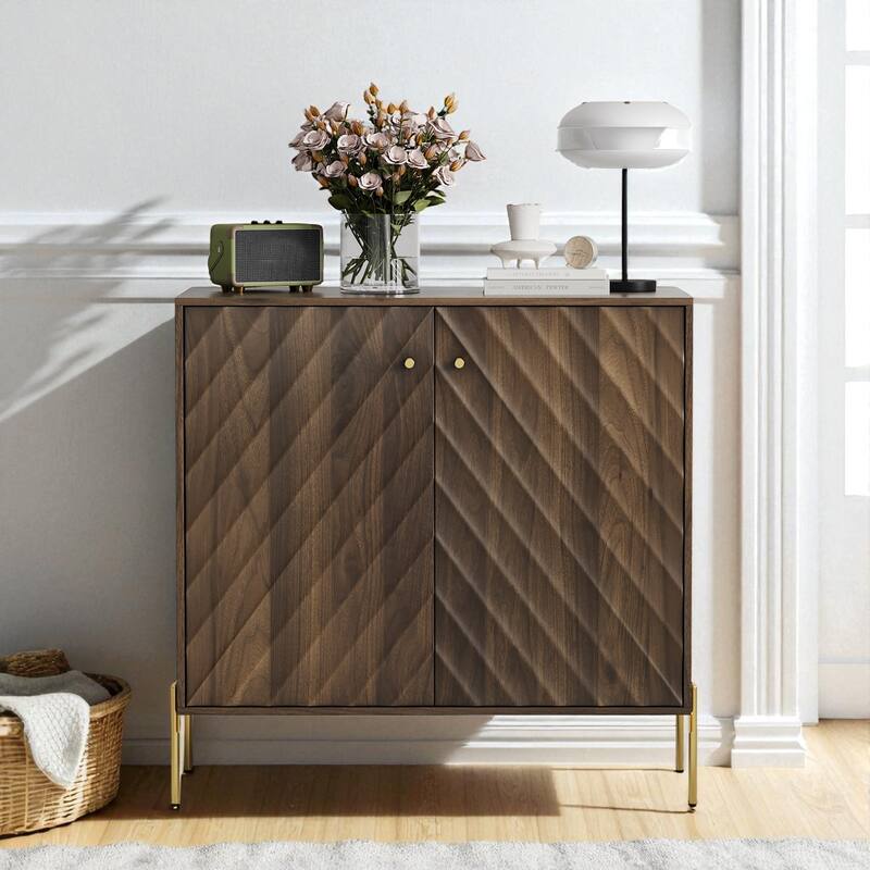 Mid-Century Modern Sideboard Buffet Cabinet with Storage, Walnut Accent Cabinet with Adjustable Shelves for Dining or Entryway - Walnut