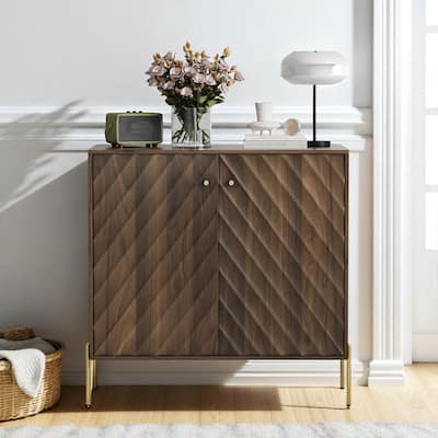 Mid-Century Modern Sideboard Buffet Cabinet with Storage, Walnut Accent Cabinet with Adjustable Shelves for Dining or Entryway