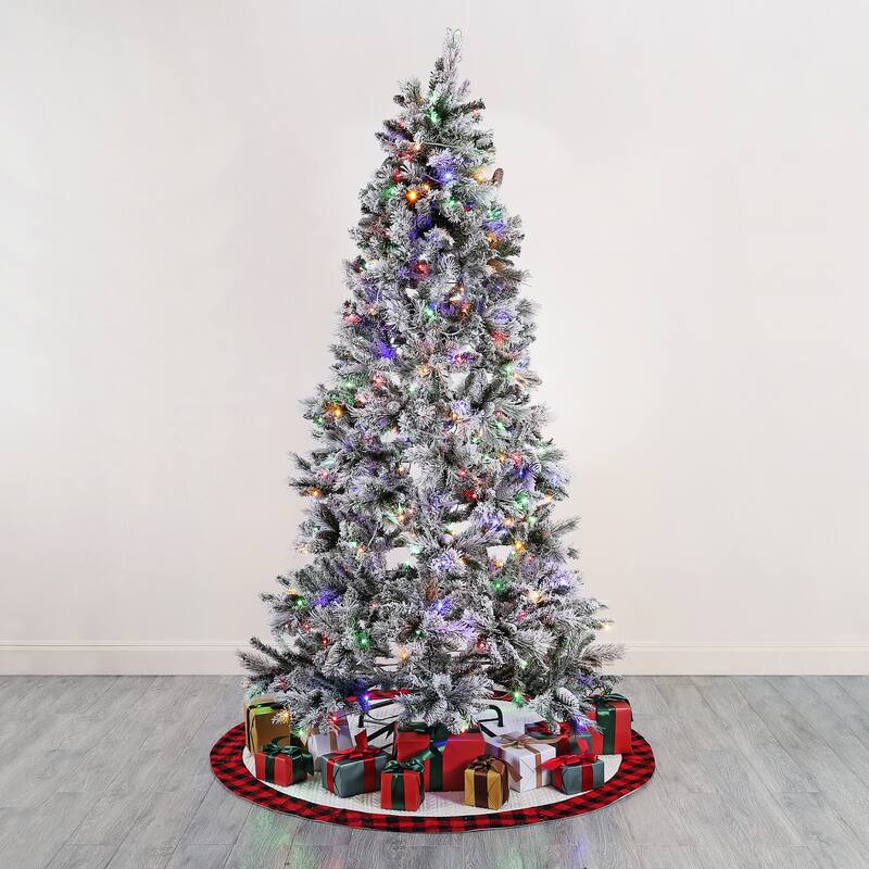 SAFAVIEH 7.5 Ft, Frosted Green, Pre-Lit Artificial Christmas Tree With Pine Cones - 50"W x 50"D x 90"H