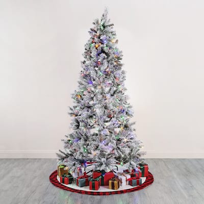 SAFAVIEH 7.5 Ft, Frosted Green, Pre-Lit Artificial Christmas Tree With Pine Cones - 50" W x 50" D x 90" H