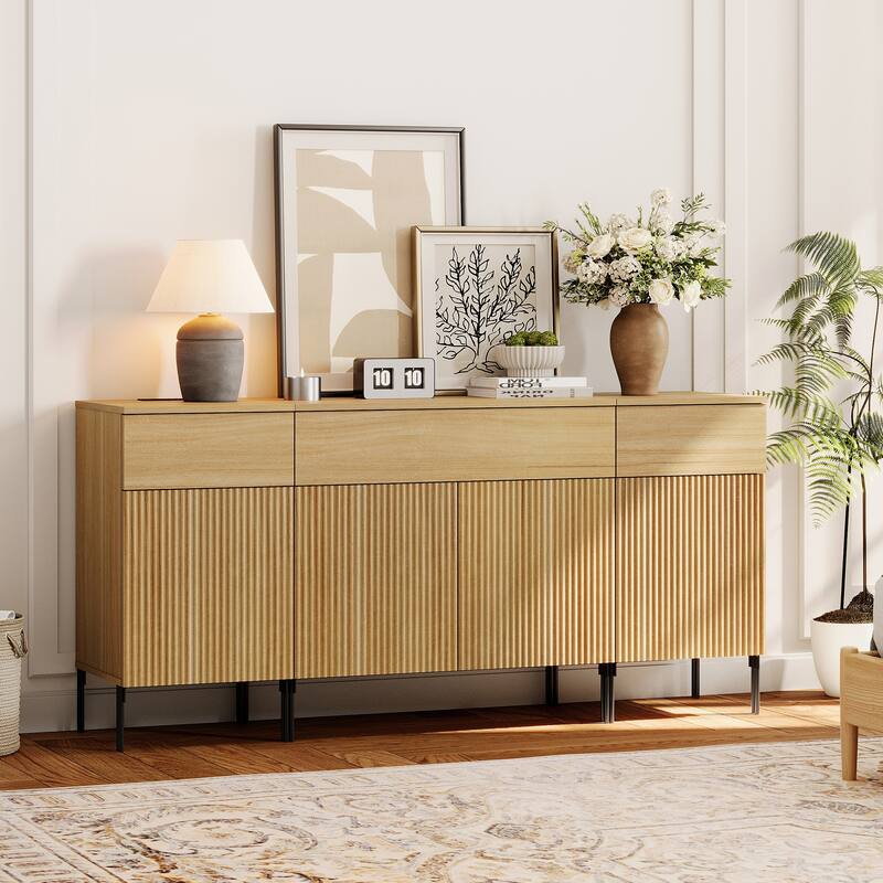 63" Modern Wood 3-Drawer Dresser With Reeded Design, Minimalist Dresser Organizer Storage