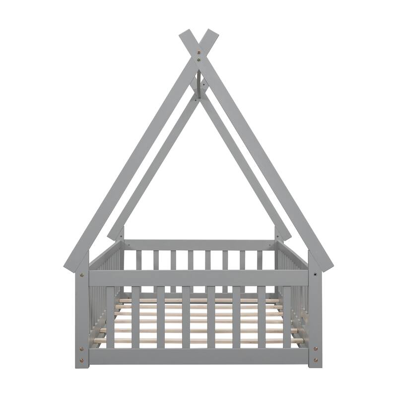 Twin Tent-shaped Floor Bed with Guardrails
