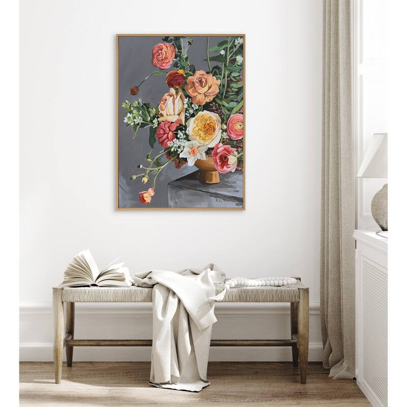 Kate and Laurel Sylvie Beaded Floral Emergence Framed Canvas by Mackenzie Nelson