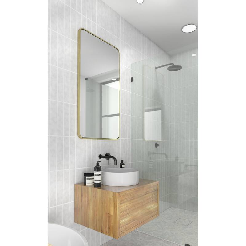 Glass Warehouse 40 in. H x 22 in. W Radius Corner Stainless Steel Framed Mirror