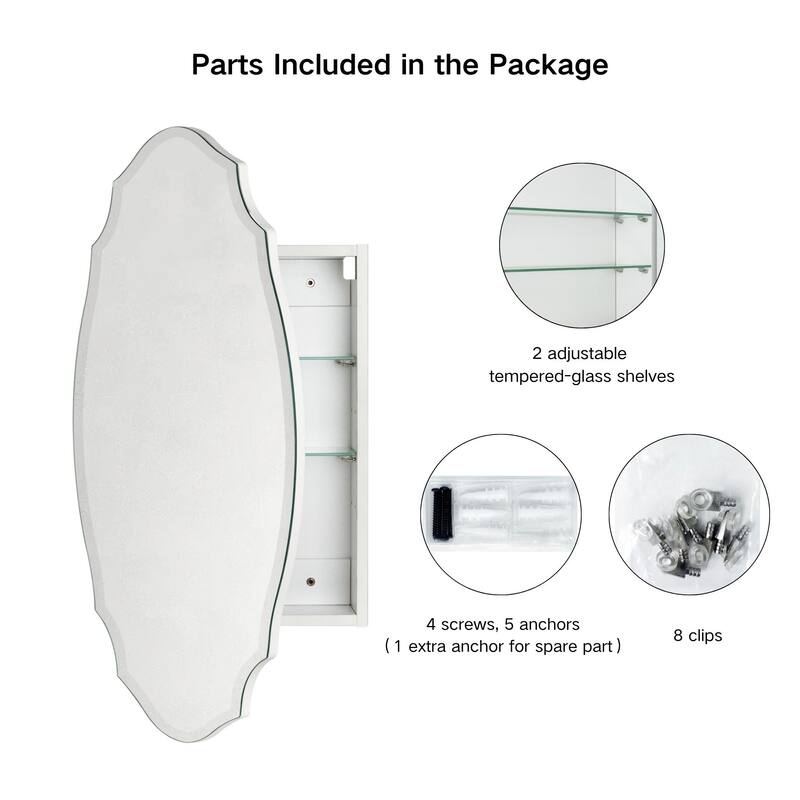 TEHOME Frameless Irregular Oval Medicine Cabinet Mirror with Adjustable Shelves