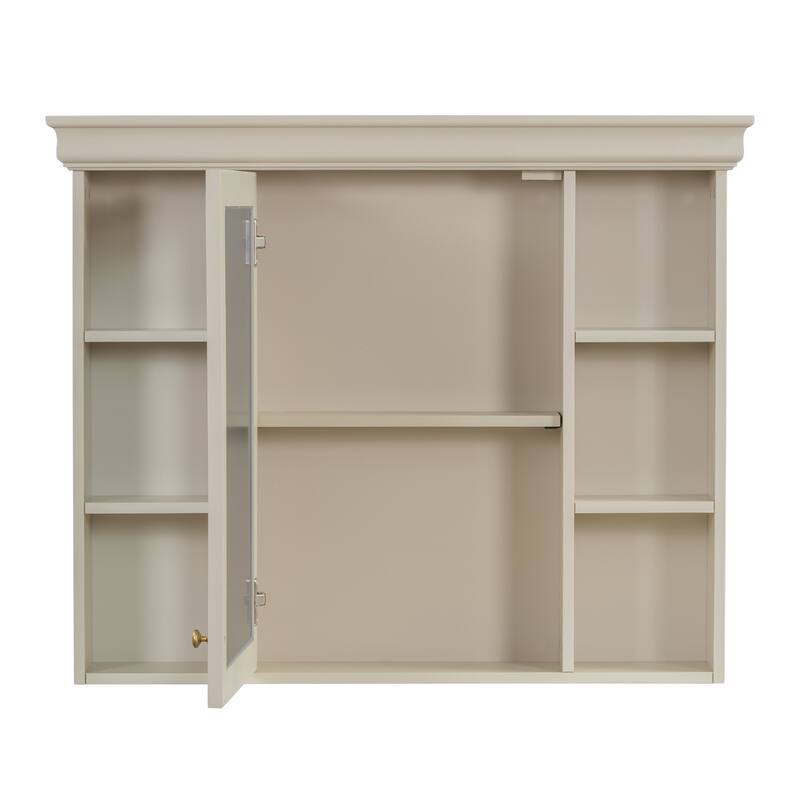 GDFStudio - Valence Modern Wall-Mounted Bathroom Storage Cabinet with Mirror and Open Shelves - 35'' x 28''