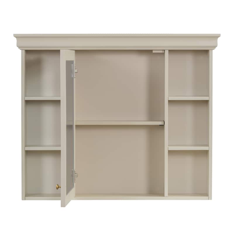 Wall Mounted Bathroom Storage Cabinet, Bathroom Wall Cabinet with Mirror Door, Medicine Cabinet with 6 Open Shelves