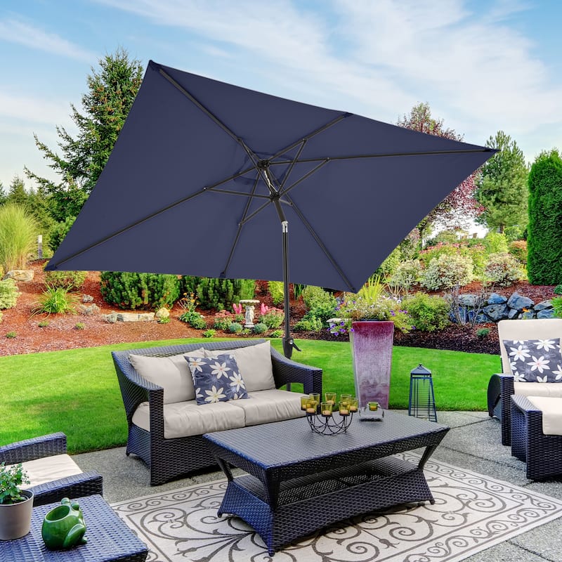 Rectangular Patio Umbrella - 10 Ft Easy Crank Sun Shade with Push Button Tilt by Pure Garden (Navy)