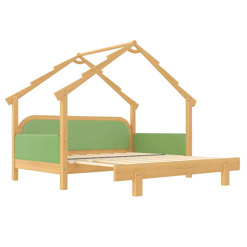 Twin Wood Treehouse Bed with Soft Cushion Rails for Kids & Teens