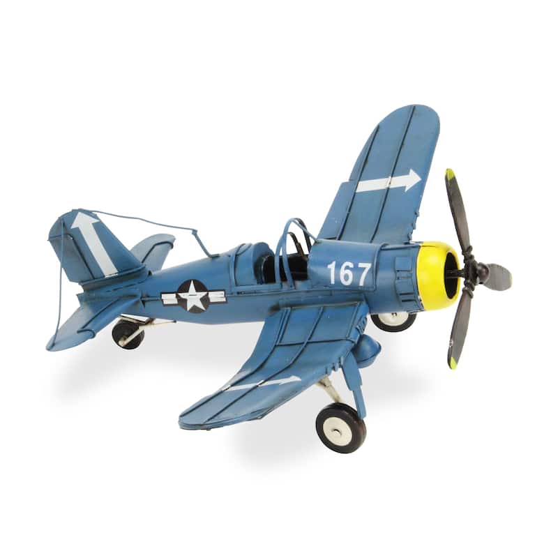 HomeRoots 5" Blue and Yellow Metal Hand Painted Model Airplane - 16' X '4.75' X '10.5