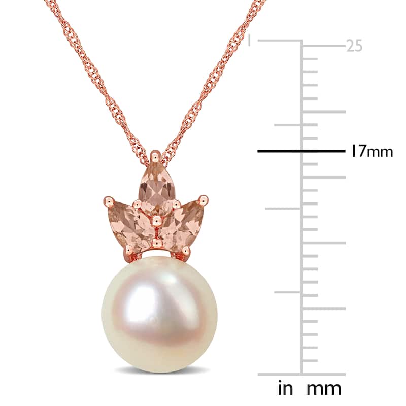 Miadora 9-9.5mm Cultured Freshwater Pearl 3/4ct TGW Morganite Drop Pendant Chain 14k Rose Gold