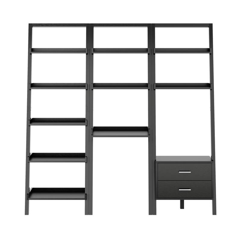 3-Piece Leaning Desk and Shelf Set - 69.25" - Black