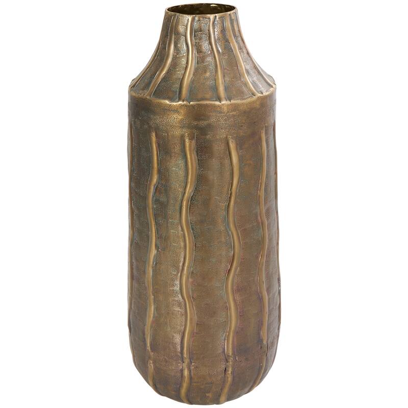 Brass Metal Snakeskin Inspired Vase with Dimensional Wavy Accents