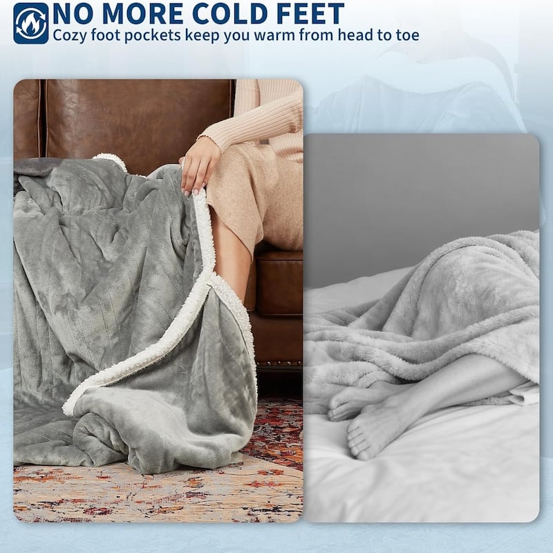 Unisex Wearable Heated Blanket With Foot Covers And Sleeves Khaki