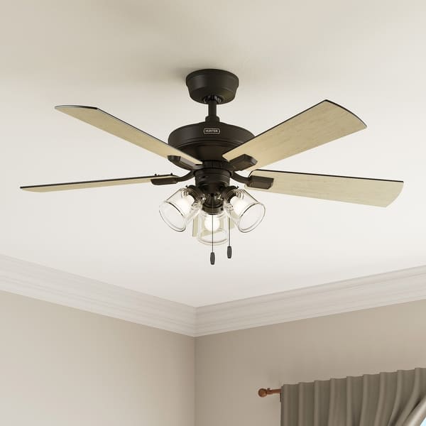 slide 2 of 24, Hunter 52" Crestfield Ceiling Fan w/ LED Light Kit, Pull Chain - Farmhouse, Transitional - EASY INSTALLATION! Noble Bronze
