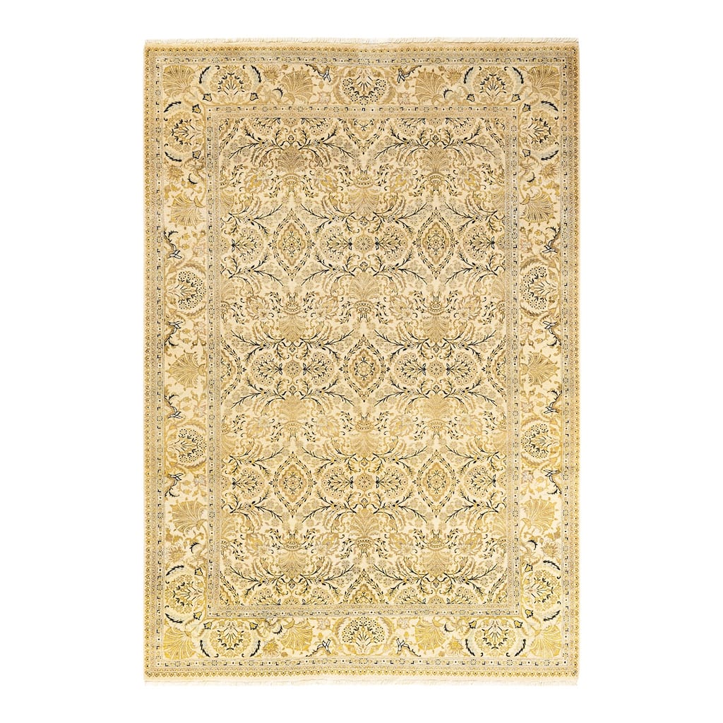 Overton Handknotted Wool Traditional Oriental Ivory Area Rug - 6' x 9'