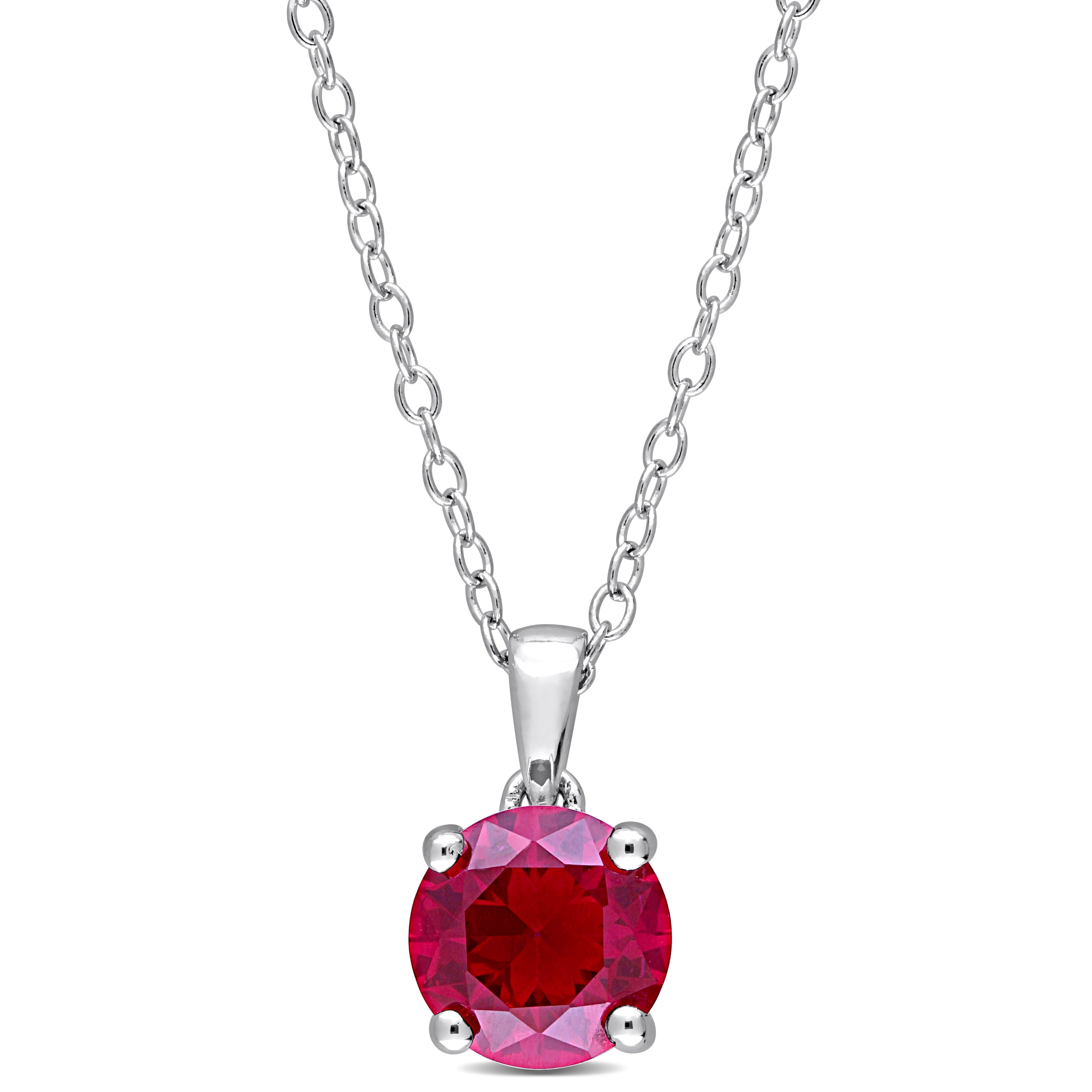 Miadora Created Ruby Solitaire Birthstone Necklace in Sterling Silver