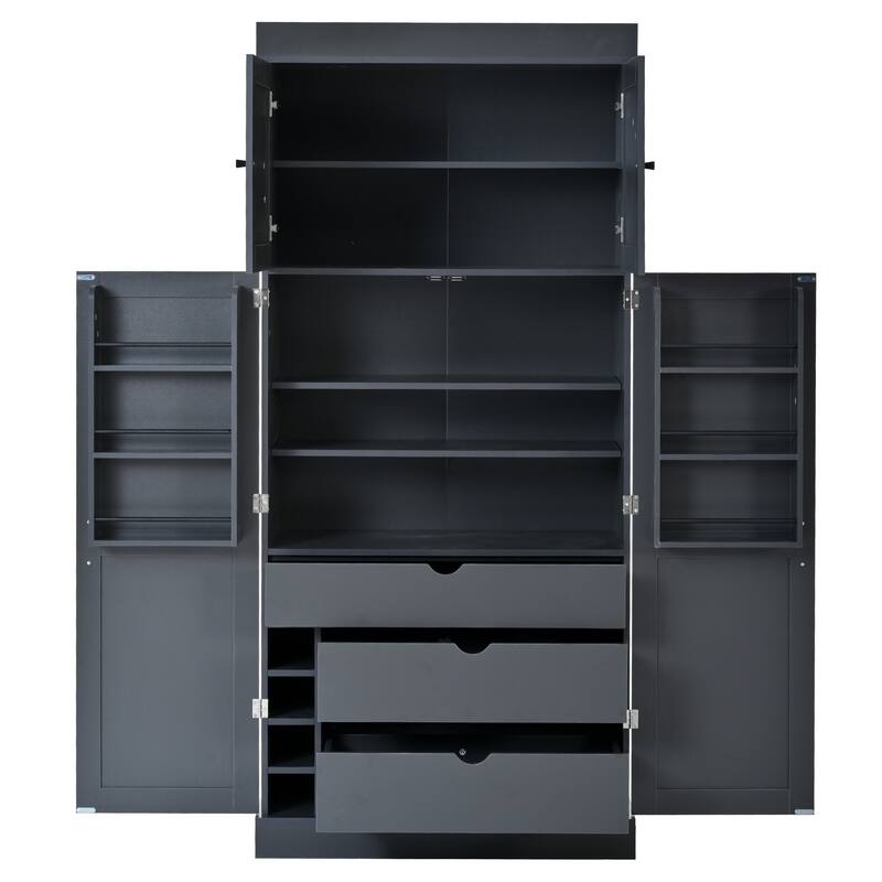 77" Tall Buffet Sideboard Storage Cabinet for Dining Room, Freestanding Kitchen Pantry Cabinetwith Drawers and Wine Racks