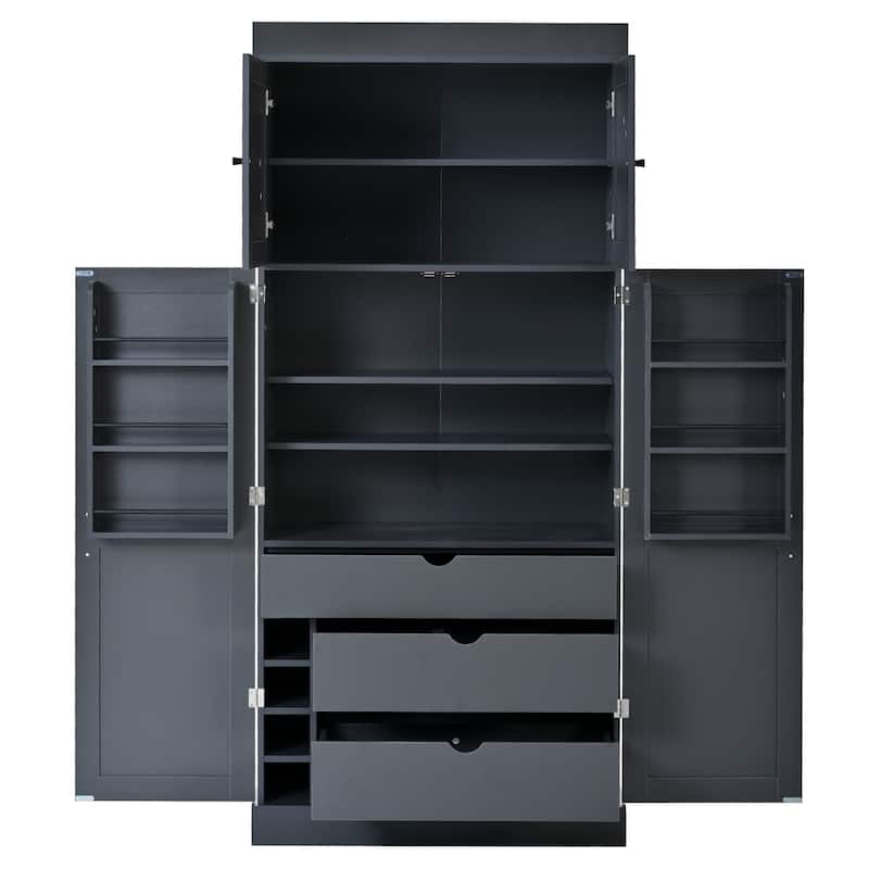 77" Tall Modern Shaker Kitchen Pantry with Wine Rack, Freestanding Storage Cabinet with Drawers & Door Shelves