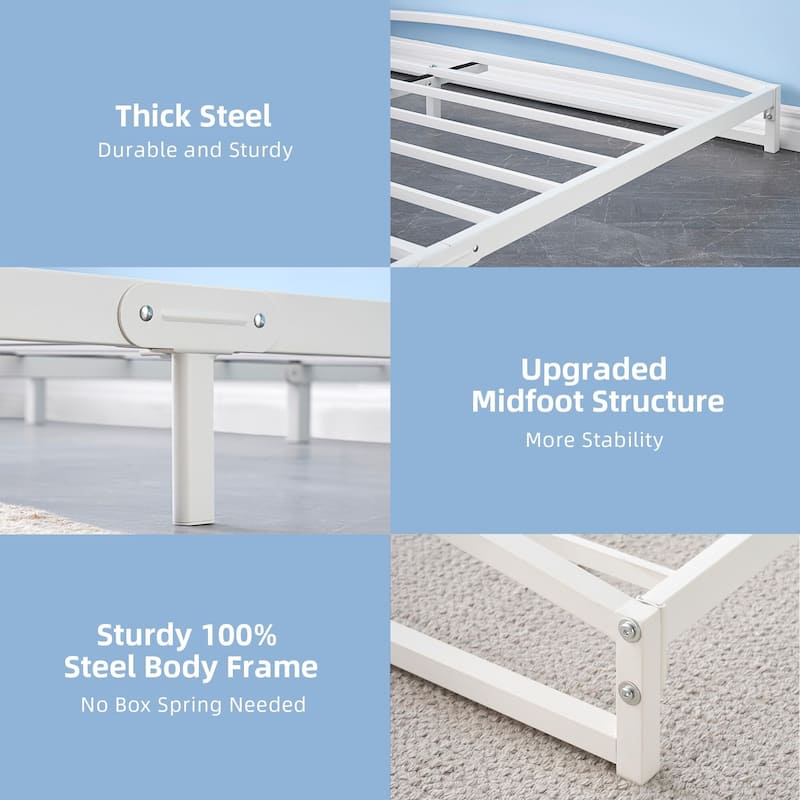 Low Bed Frame，Metal Platform Bed Frame with Arch Design