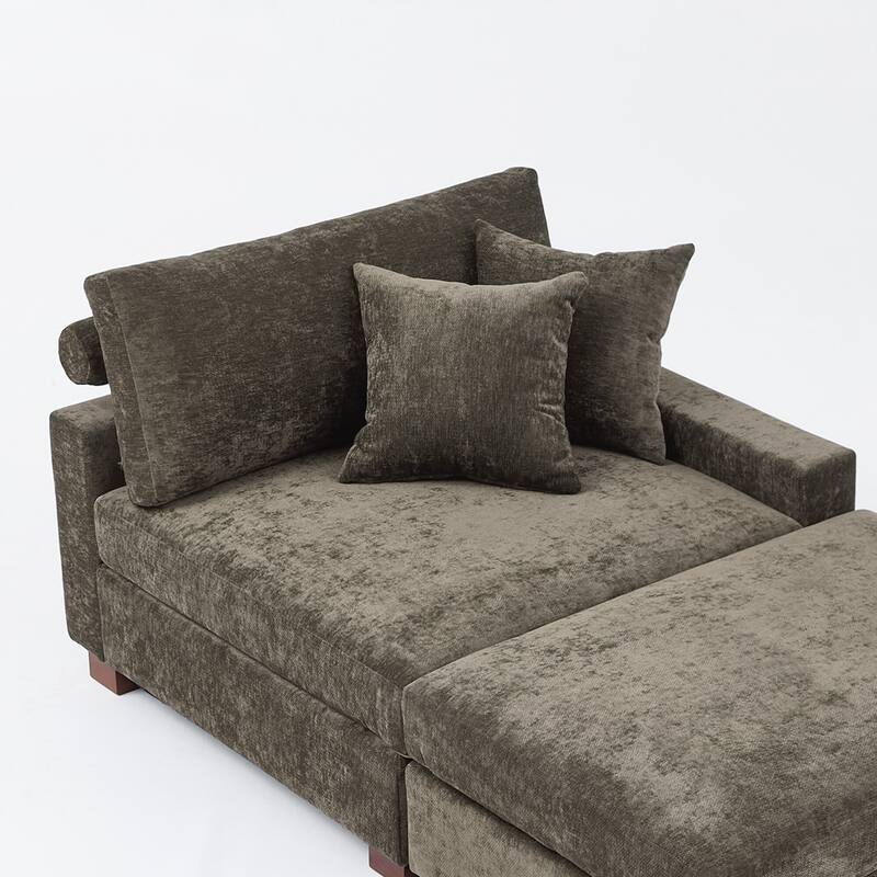 Modern Chenille Chaise Lounge Set with Ottoman