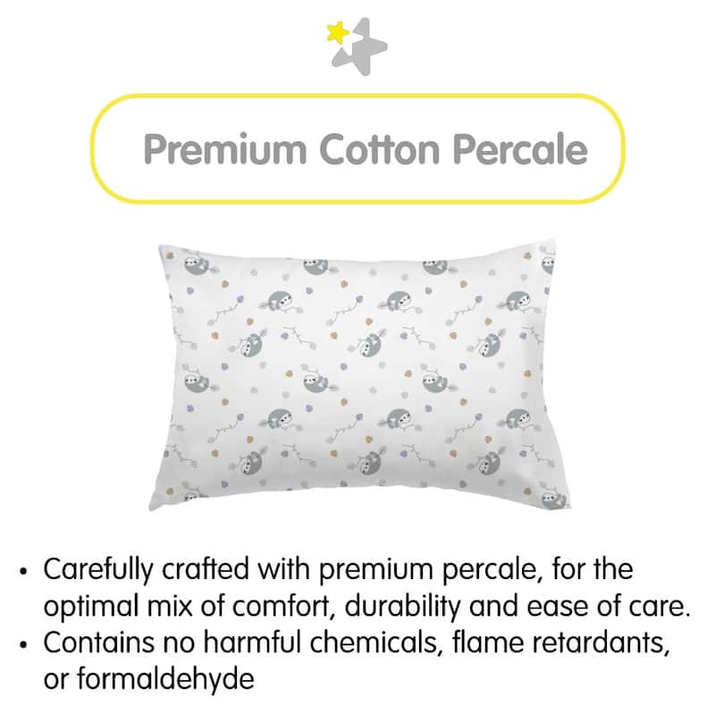 BreathableBaby Cotton Percale Pillowcase, For 13" x 18"/33 x 46 cm Toddler Pillow, Prints (2-Pack)