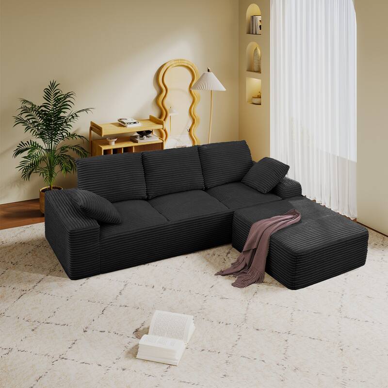 Modular Sectional Sofa with L-Shape Chaise Lounge, Oversized Corduroy Upholstered Cloud Sofa, Deep Seat Sofa with Pillow