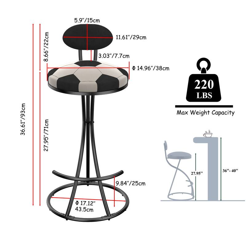 Upholstered S-shaped Barstools Set of 2 Velvet Counter Bar Stools Football Print Round Dining Stool