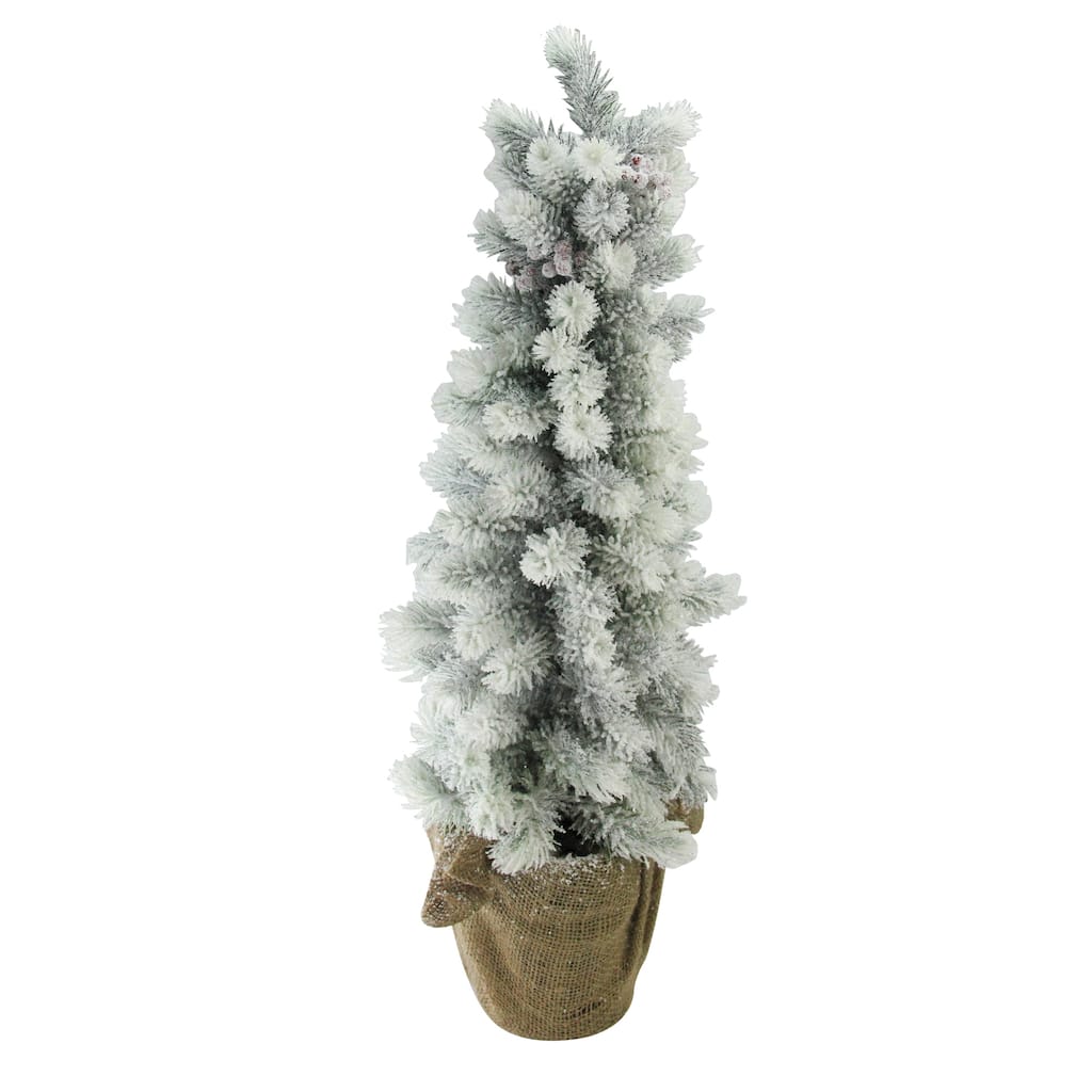 2ft Potted Flocked Mini Pine Slim Christmas Tree with Berries - Unlit - 2 Foot