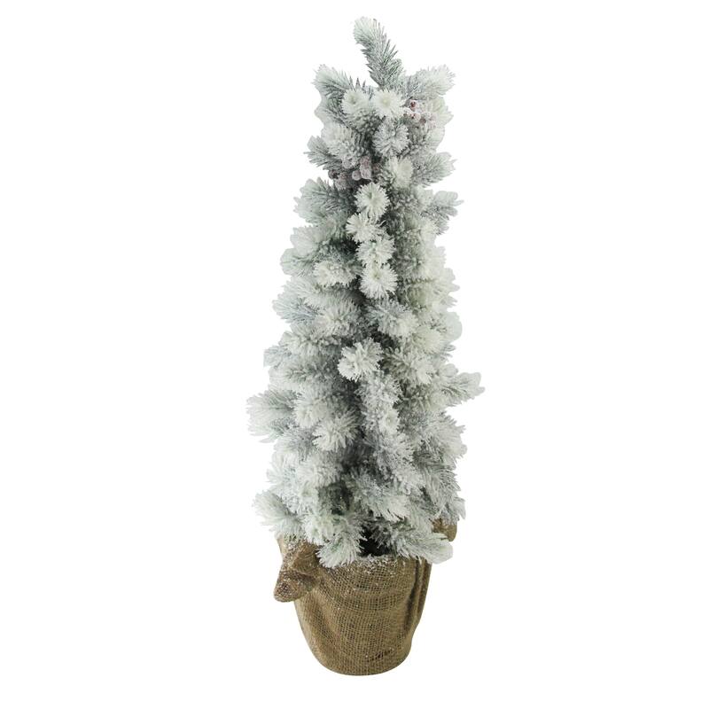 Potted Flocked Mini Pine Slim Christmas Tree with Berries - 2' - Unlit - 2 Foot