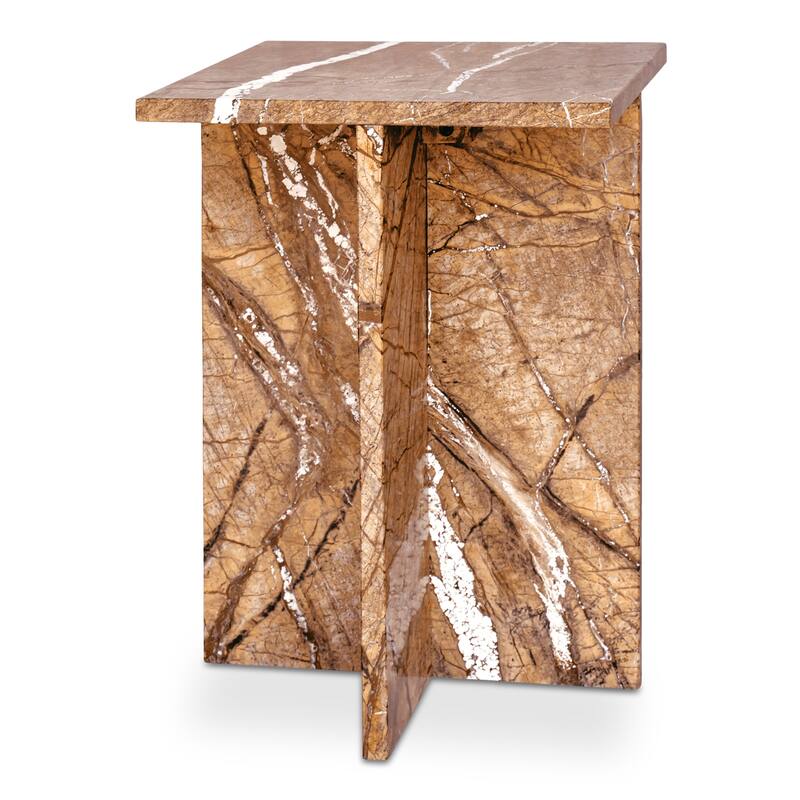 NADAAL STUDIOS Indra Accent Table, Square Rosso Levanto Marble, Indoor & Outdoor Use, Red