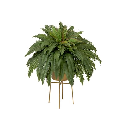 32" Artificial Boston Fern Plant with Metal Planter with Stand DIY KIT