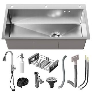 Drop In Stainless Steel Single Bowl Sink with Multiple Accessories - Silver