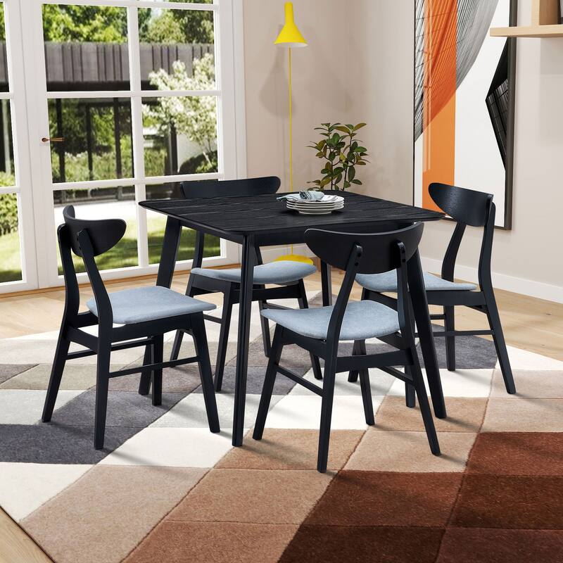 5-piece Modern Dining Table Chairs Set Kitchen Wooden Dining Table Casual Dining Table with 4 Upholstered Dining Chairs