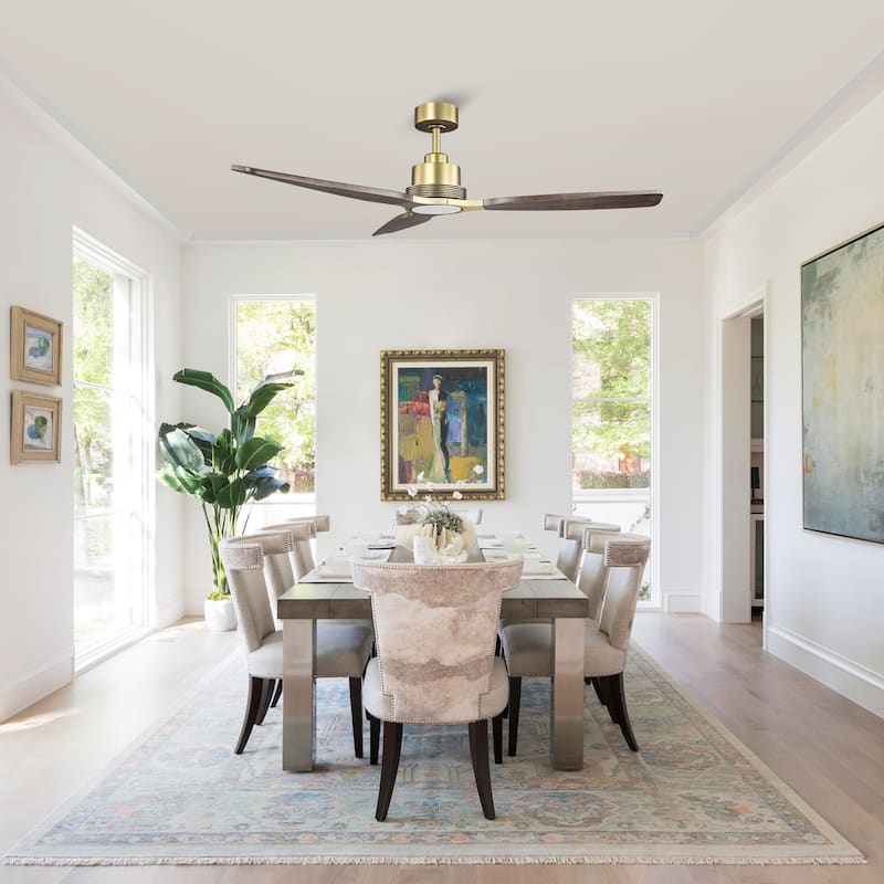 Parrot Uncle 56" Farmhouse Solid Wood Diammable LED Gold Ceiling Fan with Remote and Light