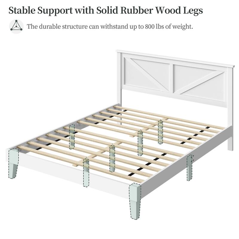 Yaheetech Farmhouse Wooden Bed Frame with Headboard No Box Spring Needed